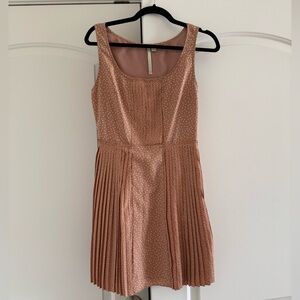 Tan and White Polka Dot Sleeveless Dress